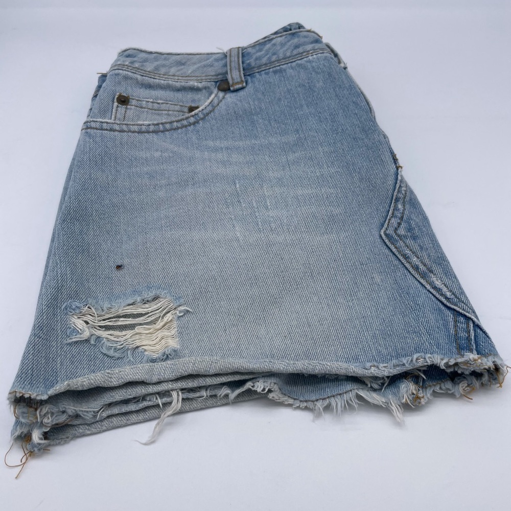 Free People denim distressed mini skirt. - Picture 3 of 8